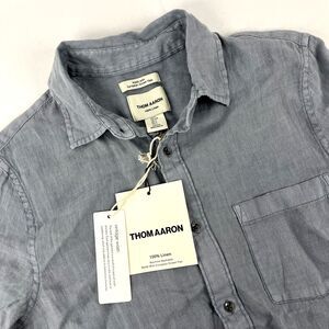 New Mens Thom Aaron 100% Linen Short Sleeve Button Up Shirt Small Vintage Wash